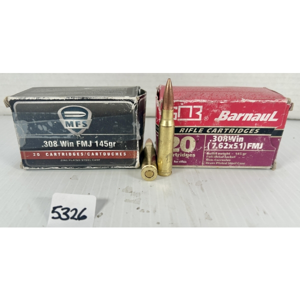 AMMO: 40X MFS & BARNAUL .308 WIN - 145 GR FMJ