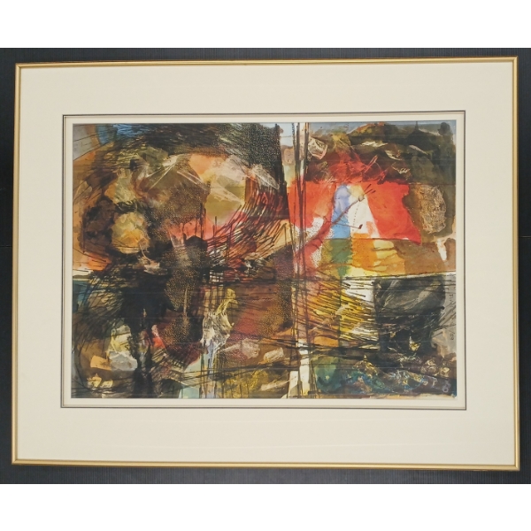 ABSTRACT SCENE BY ETHEL RAICUS - FRAMED INK ON PAPER