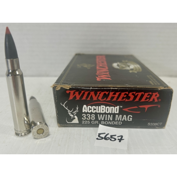 AMMO/BRASS: 17X LIVE & 3X BRASS WINCHESTER .338 WIN MAG 225GR. 