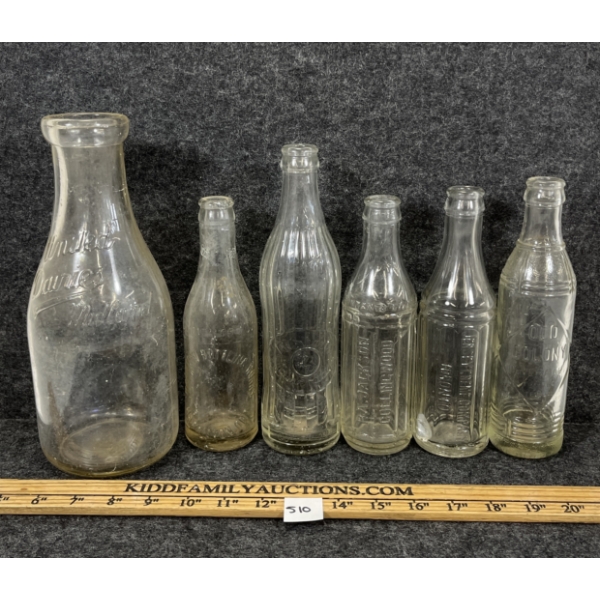 LOT OF 6 - EMBOSSED BOTTLES - INCL P.A. JACKSON & OLD COLONY, ETC.