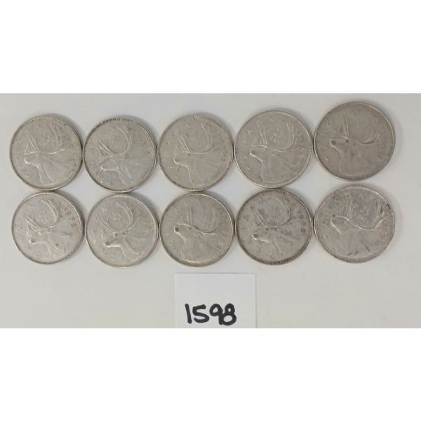LOT OF 10 - 1968 CDN 25 CENT SILVER COINS