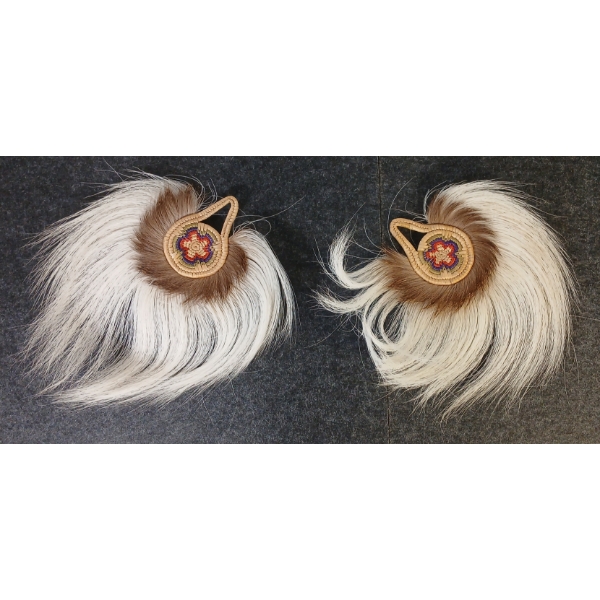 PAIR OF YUPIK DANCE FANS BY UNKNOWN ARTIST - BASKETRY, CARIBOU & REINDEER FUR