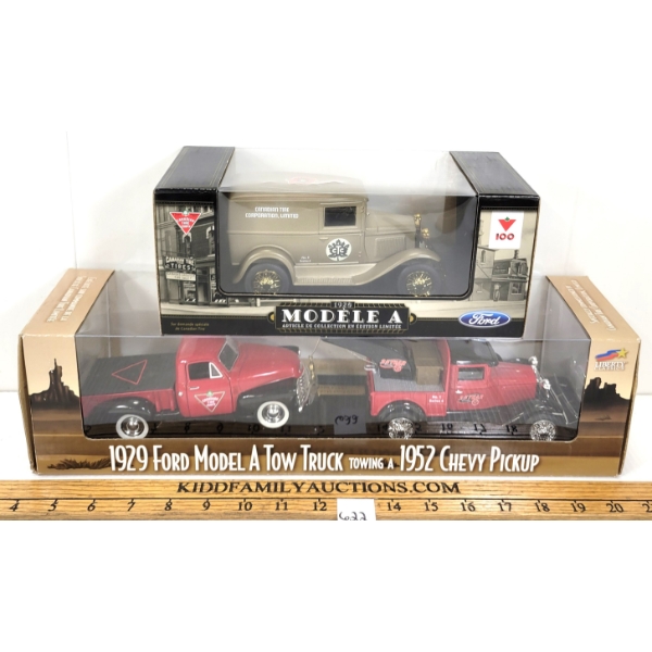 LOT OF 2 - CANADIAN TIRE DIECAST 1929 FORD MODEL A TOW TRUCK & CAR