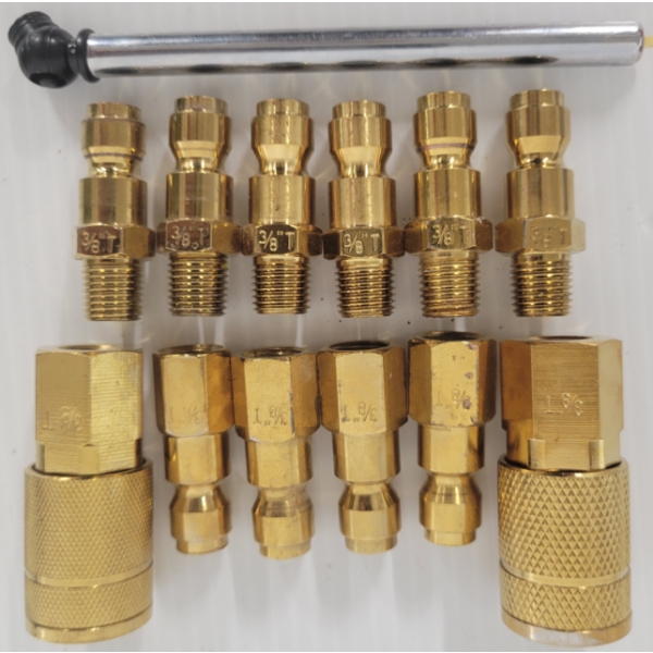 LOT OF 13 - BRASS AIR FITTINGS & TIRE GUAGE
