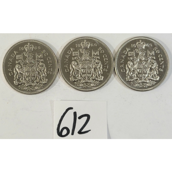 LOT OF 3 - 1969 CDN 50 CENT COINS