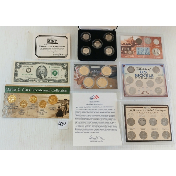 LOT OF 6 - U.S. COIN COLLECTIONS - HISTORY OF U.S. NICKELS, JEFFERSON NICKELS, PEARL HARBOR, ETC