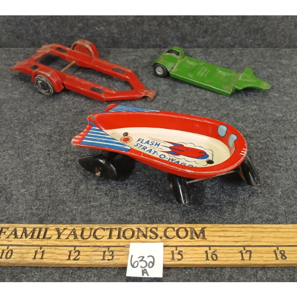 LOT OF 3 - TIN & DIECAST WAGONS - INCL WYANDOTTE FLASH STRAT-O-WAGON & MINIC TOYS, ETC