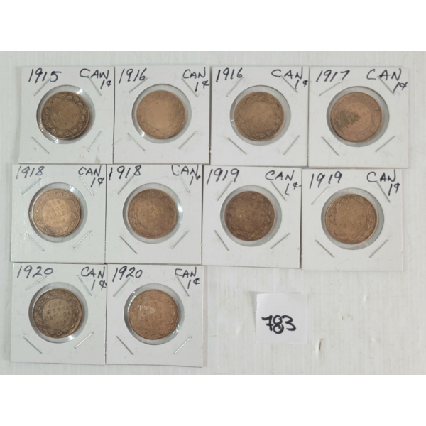 LOT OF 10 - 1915-1920 CDN LARGE PENNIES
