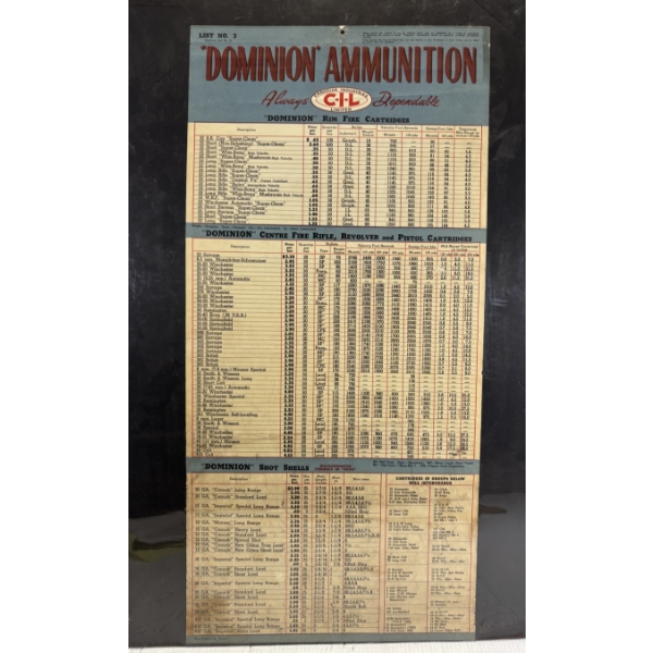 DOMINION AMMUNITION CHART - PAPER - NO 3