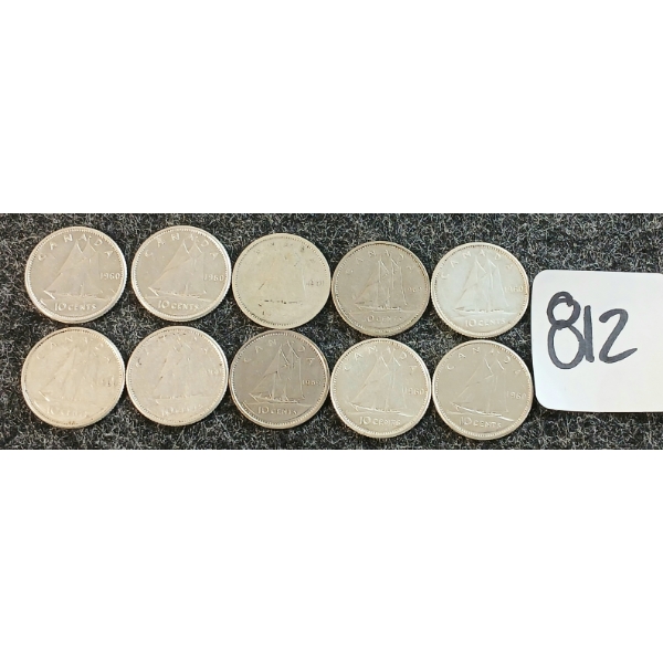 LOT OF 10 - 1941-1960 CDN 10 CENT COINS