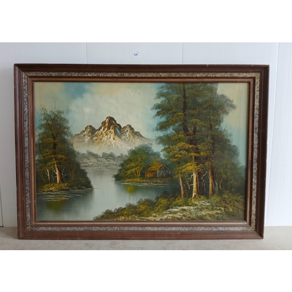 MOUNTAIN LANDSCAPE BY G. WHITMAN (POST WAR AMERICAN ARTIST) - FRAMED OIL ON CANVAS