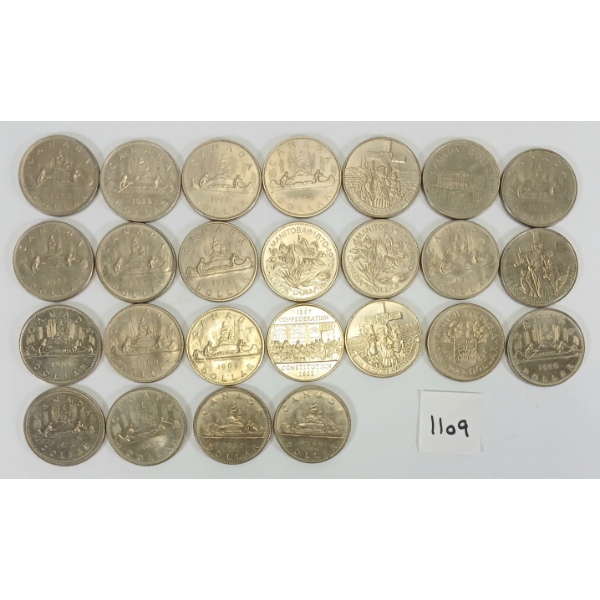 LOT OF 25 - 1968 - '86 CDN $1 COINS 