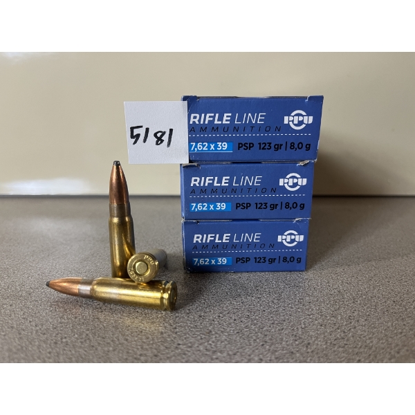 AMMO: 60X PPU 7.62X39 123GR. POINTED SOFT POINT