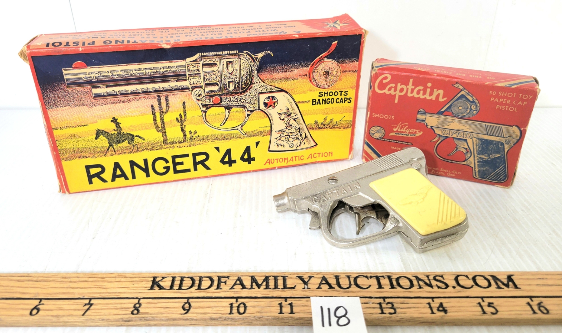 LOT OF 2 - KILGORE NO. 9 CAPTAIN PAPER CAP GUN & RANGER '44' BOX - Kidd ...