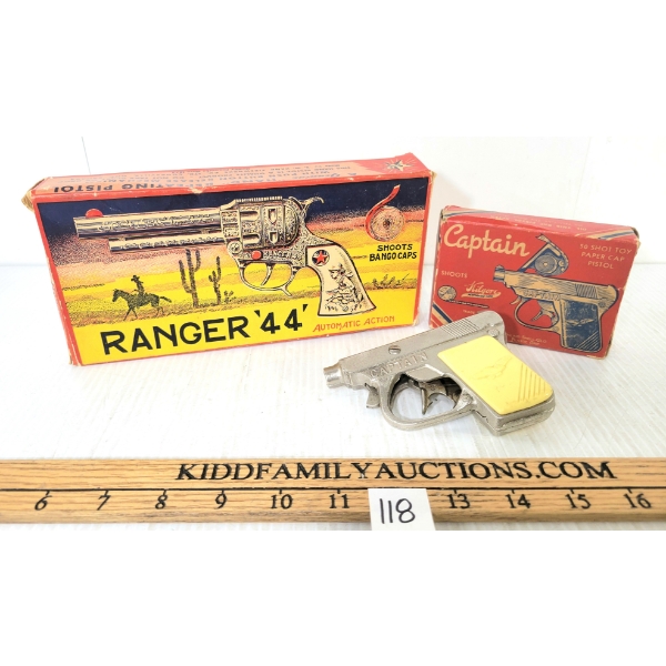 LOT OF 2 - KILGORE NO. 9 CAPTAIN PAPER CAP GUN & RANGER '44' BOX