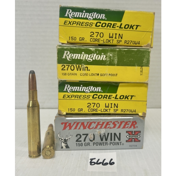 AMMO/BRASS: 65X LIVE & 12X BRASS .270 WIN 150GR. 