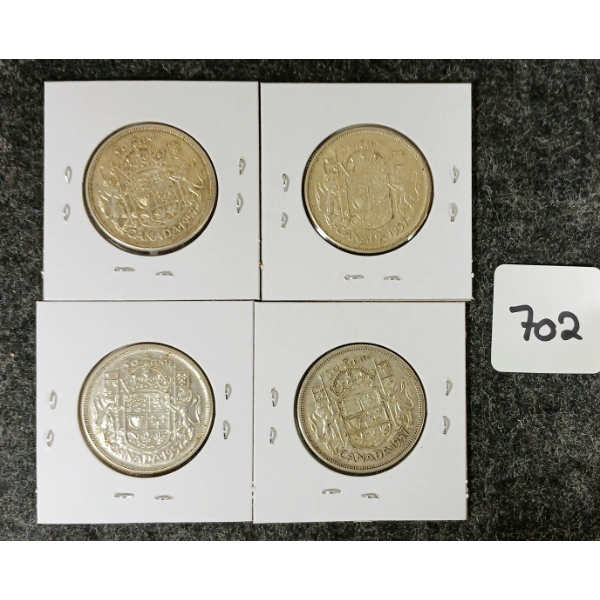 LOT OF 4 - 1957 CDN SILVER 50 CENT COINS