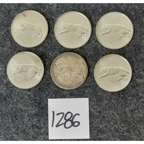 LOT OF 6 - 1967 CDN 25 CENT SILVER COINS