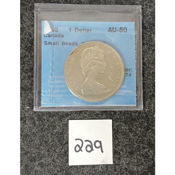 1965 CDN SILVER $1 COIN - CCCS GRADED - AU-50