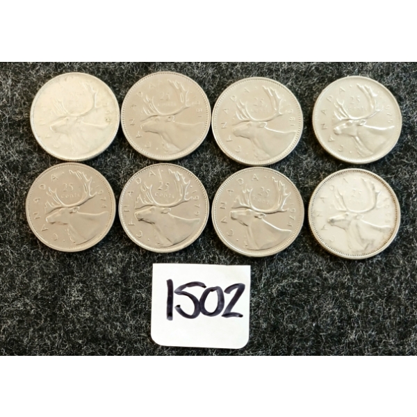 LOT OF 8 - 1965-1981 CDN 25 CENT COINS