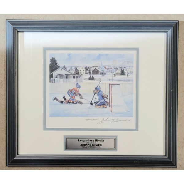 "LEGENDARY RIVALS" BY BURDEN - FRAMED PRINT - AUTOGRAPHED BY JOHNNY BOWER