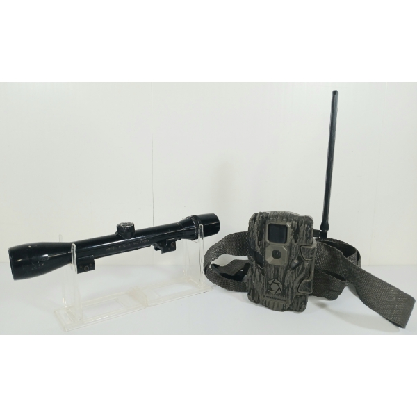 LOT OF 2 - BUSHNELL SCOPECHIEF IV-M 4X32 MM RIFLESCOPE & STEALTH CAM GAME CAMERA