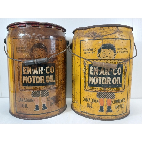 LOT OF 2 - EN-AR-CO MOTOR OIL CANS - 5 GAL