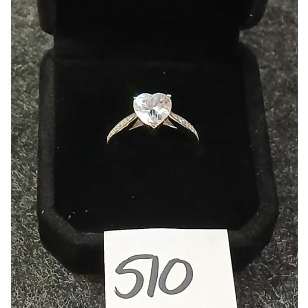 SIMULATED DIAMOND & STERLING SILVER RING - HEART CUT