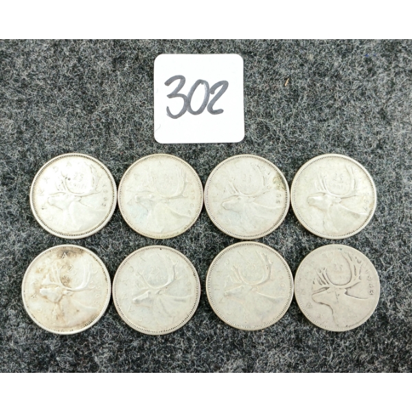 LOT OF 8 - 1943-1966 CDN 25 CENT COINS