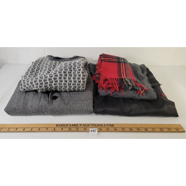 LOT OF 5 - WOMEN'S MINIMUM, SPLIT & EWU SWEATERS, JACKETS & SCARF - FT SALVATORE, TIMKO, ETC