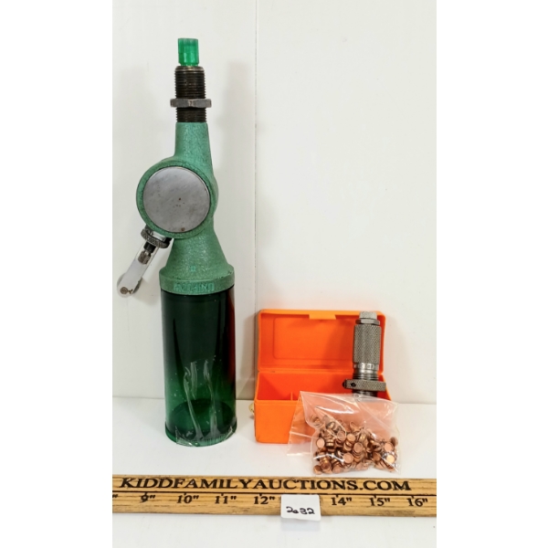 LOT OF 3 - LYMAN 27R NECK-EXPAND DIE, HORNADY .270 GAS CHECKS & RCBS UNIFLOW POWDER MEASURE