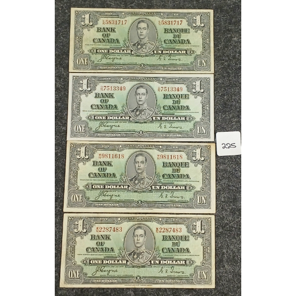  LOT OF 4 - 1937 CDN $1 BANKNOTES