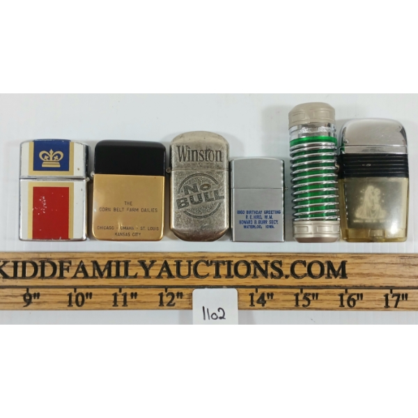 LOT OF 6 - GOLD & SILVER TONE LIGHTERS - KYMC, LDL, ETC