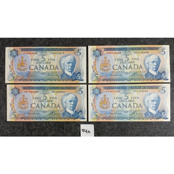 LOT OF 4 - 1972 CDN $5 BANKNOTES 