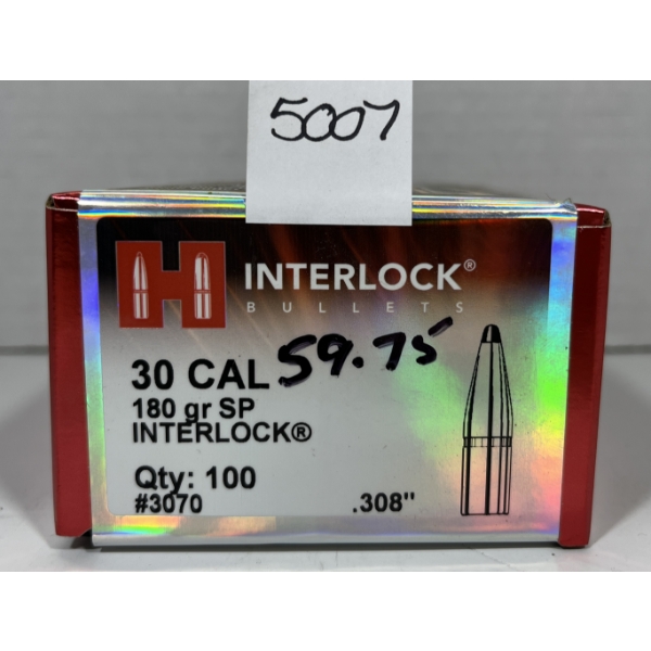 BULLETS: 100X HORNADY .30 - 180 GR - SP INTERLOCK - SEALED