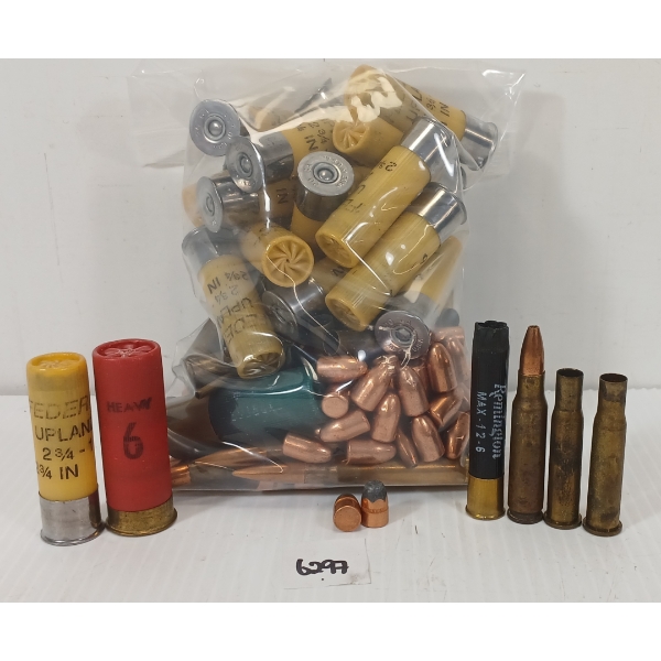 AMMO / BRASS / BULLETS: QTY OF MISC RNDS - INCL 20GA, .30-30, ETC