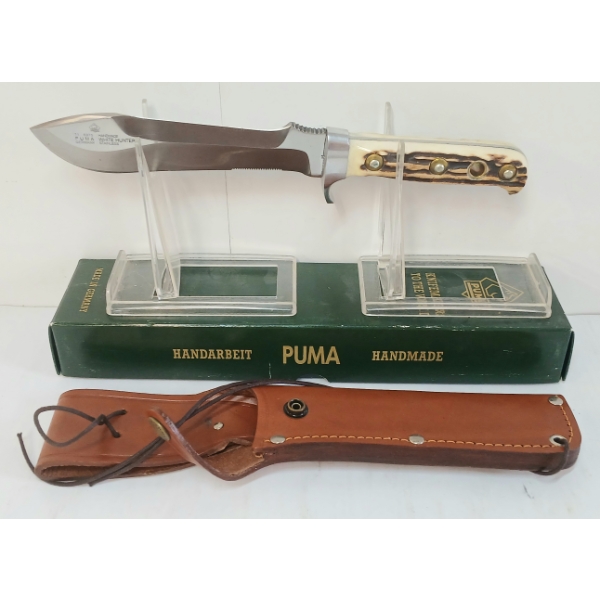 PUMA WHITE HUNTER KNIFE W/ LEATHER SHEATH