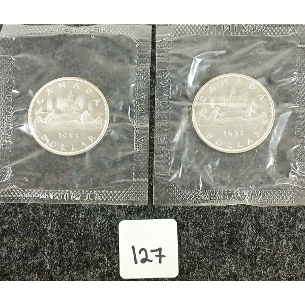  LOT OF 2 - 1963 CDN SILVER DOLLARS - VOYAGEUR 
