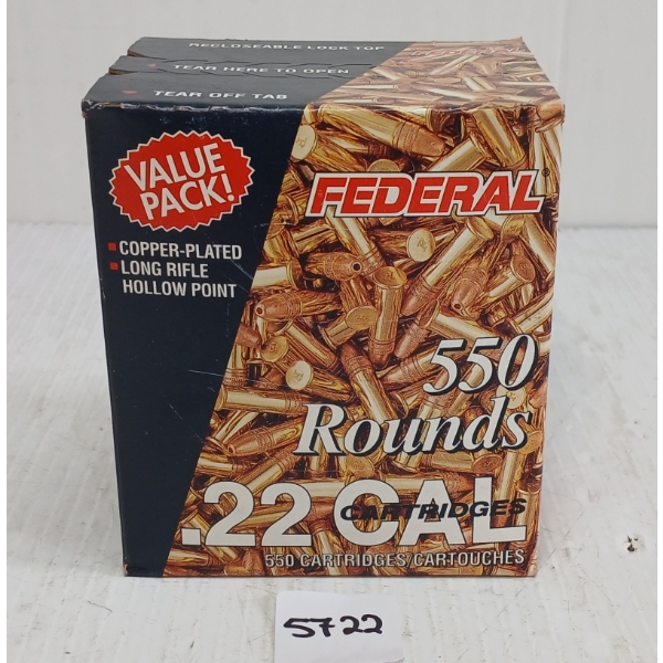 AMMO: 550X FEDERAL .22 LR - 36GR - HP - SEALED