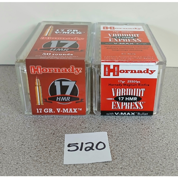 AMMO: 100X HORNADY .17 HMR - 17GR V-MAX - SEALED 