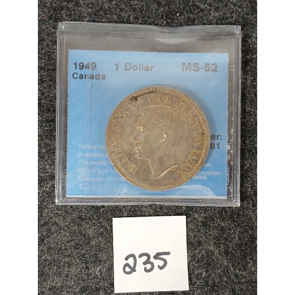 1949 CDN SILVER $1 COIN - CCCS GRADED - MS-62