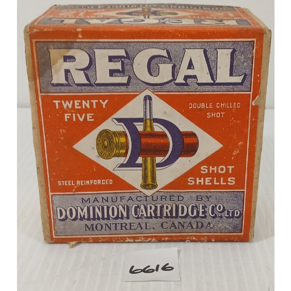 AMMO: 25X DOMINION REGAL 12GA - #4 SHOT - COLLECTABLE BOX