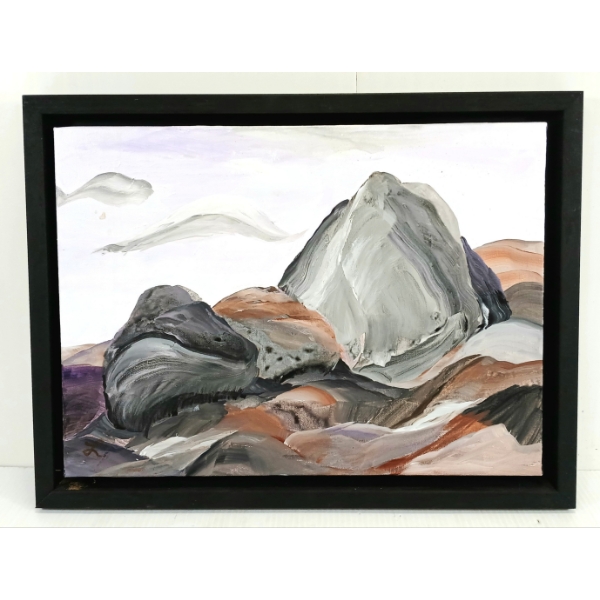 "BOULDER COUNTRY" BY LUELLA THOMSON (1934 - 2025) - FRAMED ACRYLIC ON CANVAS