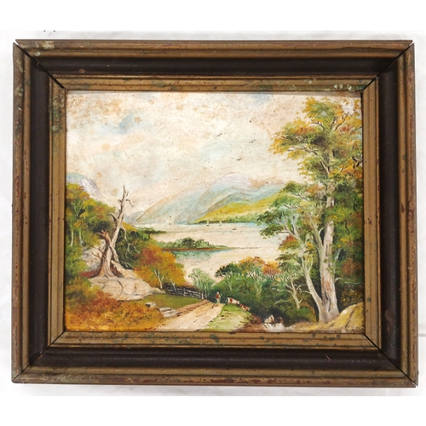CATTLE FARMER IN LANDSCAPE BY UNKNOWN ARTIST - FRAMED OIL ON CANVAS