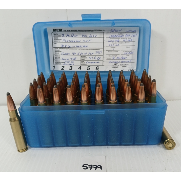 AMMO: 50X MIXED .308 WIN - 180GR - HORNADY BTSP - RELOADS