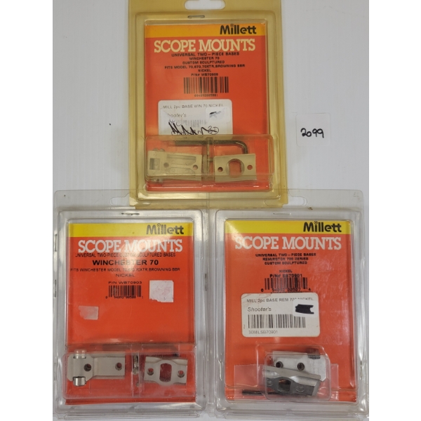 LOT OF 3 - MILLETT WINCHESTER 70 SCOPE BASES - NICKEL