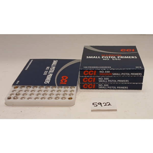 PRIMERS: 400X CCI NO. 500 SMALL PISTOL PRIMERS 