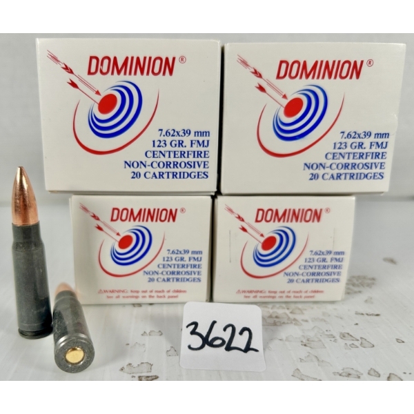 AMMO: 80X DOMINION 7.62X39 MM - 123 GR FMJ
