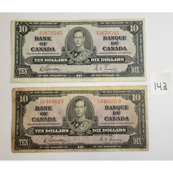 LOT OF 2 - 1937 CDN $10 BANKNOTES