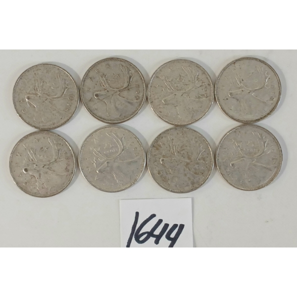 LOT OF 8 - 1968 CDN 25 CENT SILVER COINS